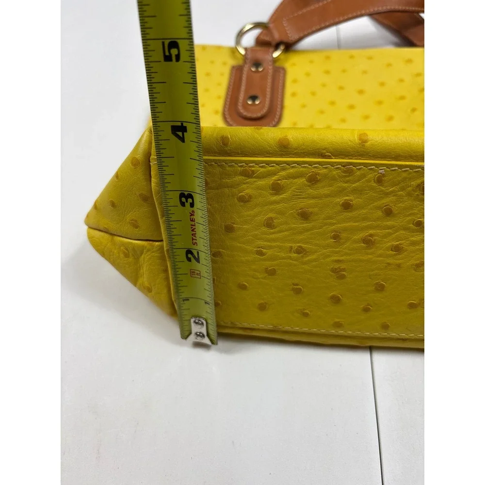 Maurizio Taiuti Yellow‎ Ostrich Embossed Leather Tote Bag Made in Italy Handbag